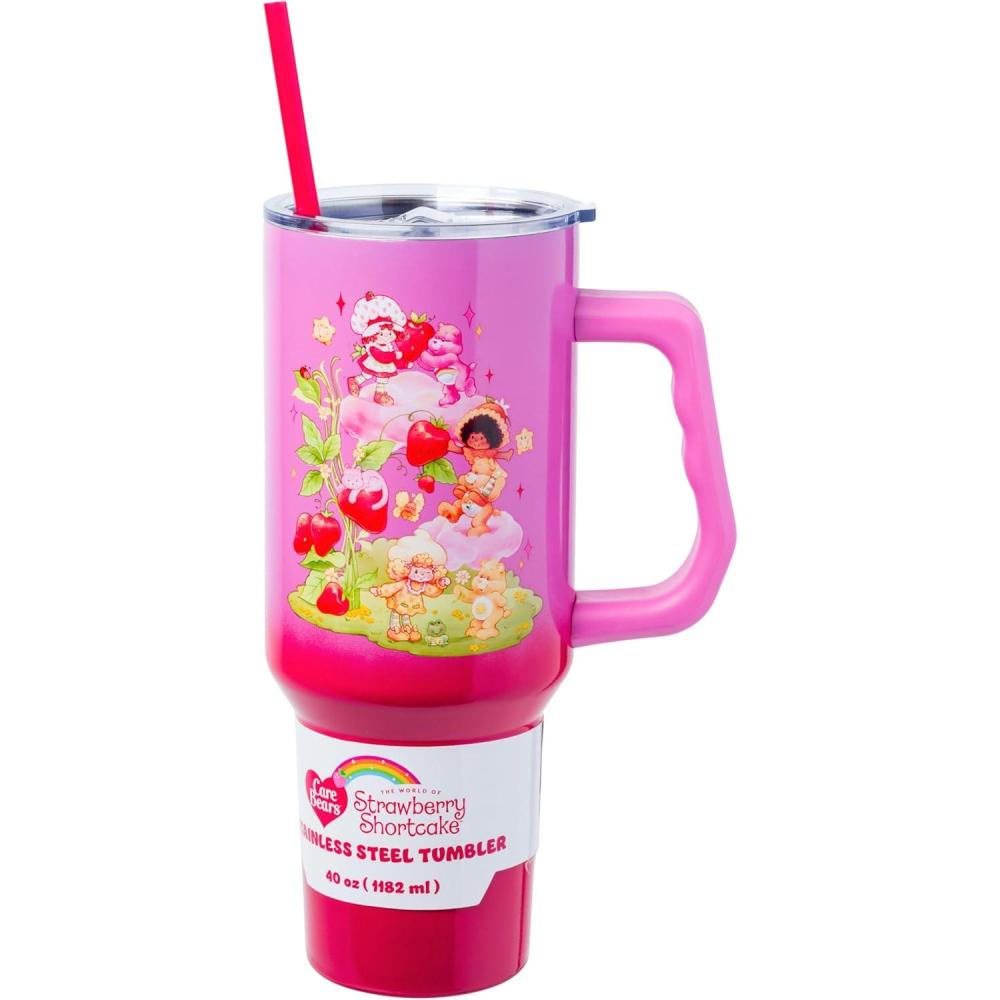 imageSilver Buffalo Care Bears Grumpy Bear Like I Care Stainless Steel Tumbler with Handle and Straw Fits in Standard Cup Holder 40 OuncesCare Bears x Strawberry Shortcake