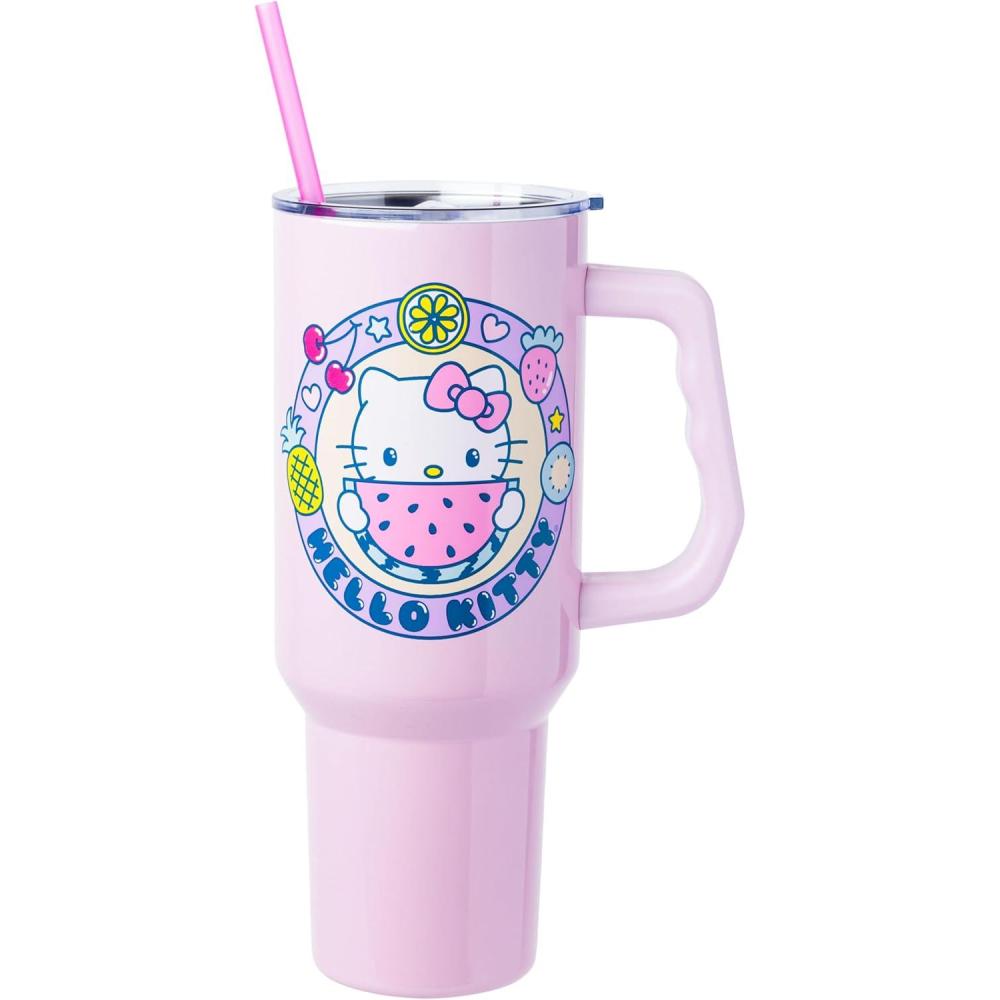 imageSilver Buffalo Care Bears Grumpy Bear Like I Care Stainless Steel Tumbler with Handle and Straw Fits in Standard Cup Holder 40 OuncesHello Kitty Kawaii Fruits