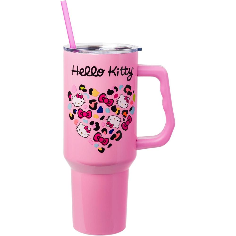 imageSilver Buffalo Care Bears Grumpy Bear Like I Care Stainless Steel Tumbler with Handle and Straw Fits in Standard Cup Holder 40 OuncesHello Kitty Leopard Heart