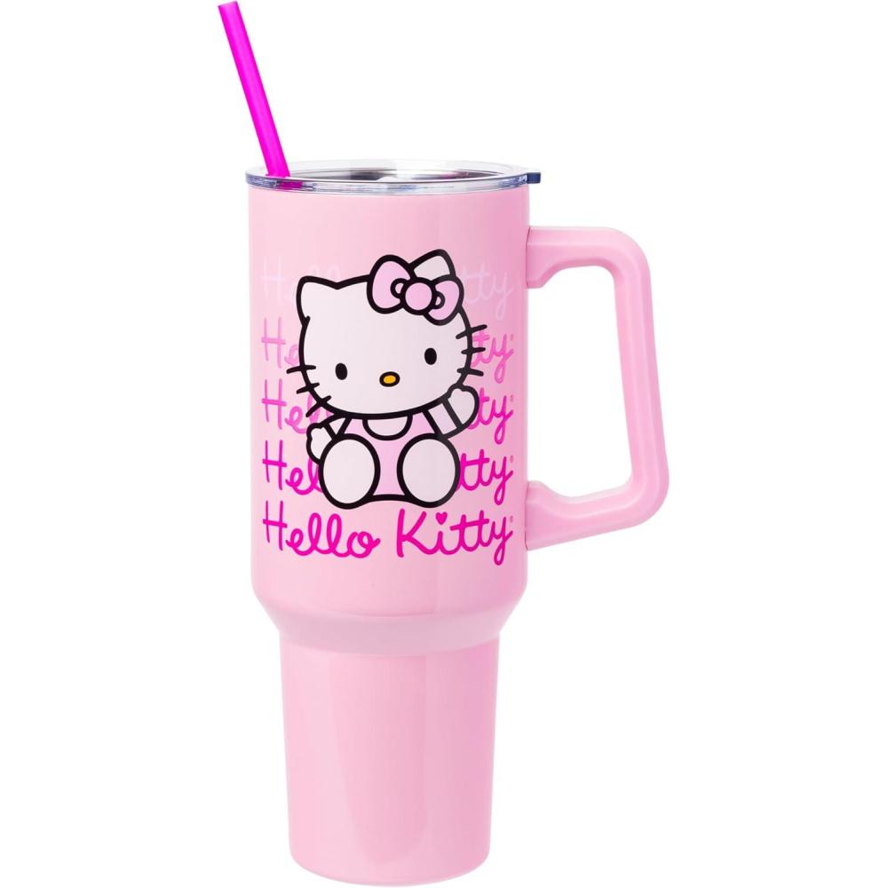 imageSilver Buffalo Care Bears Grumpy Bear Like I Care Stainless Steel Tumbler with Handle and Straw Fits in Standard Cup Holder 40 OuncesHello Kitty Waving