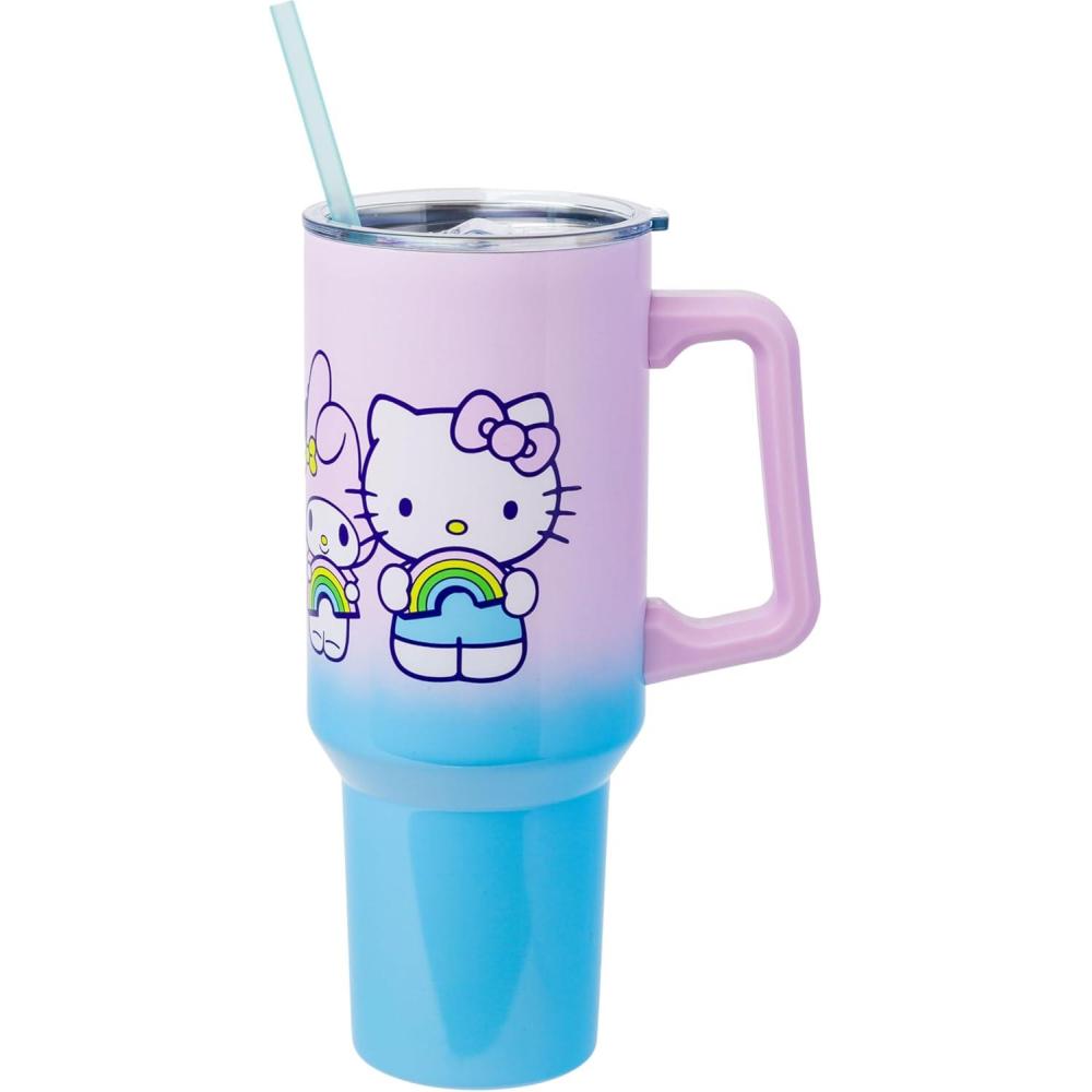 imageSilver Buffalo Care Bears Grumpy Bear Like I Care Stainless Steel Tumbler with Handle and Straw Fits in Standard Cup Holder 40 OuncesHello Kitty and Friends Holding Rainbow
