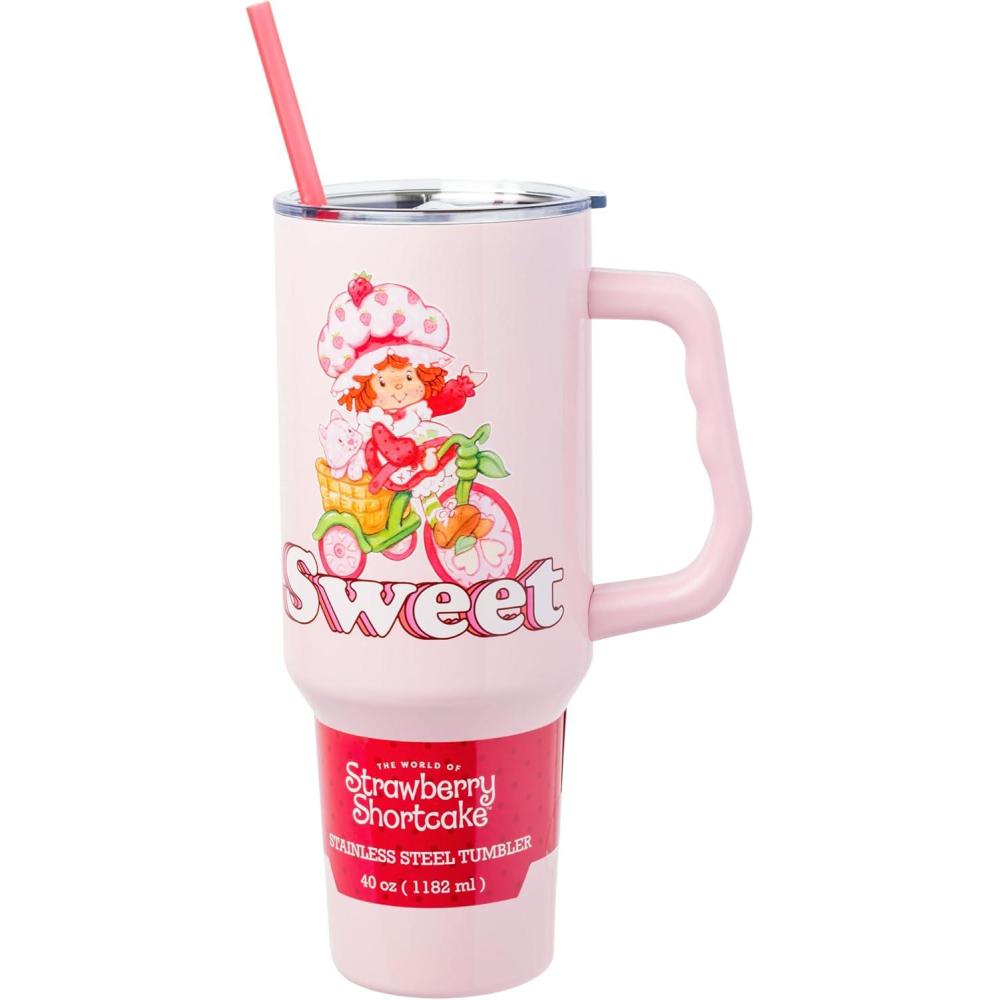 imageSilver Buffalo Care Bears Grumpy Bear Like I Care Stainless Steel Tumbler with Handle and Straw Fits in Standard Cup Holder 40 OuncesStrawberry Shortcake Sweet Bike