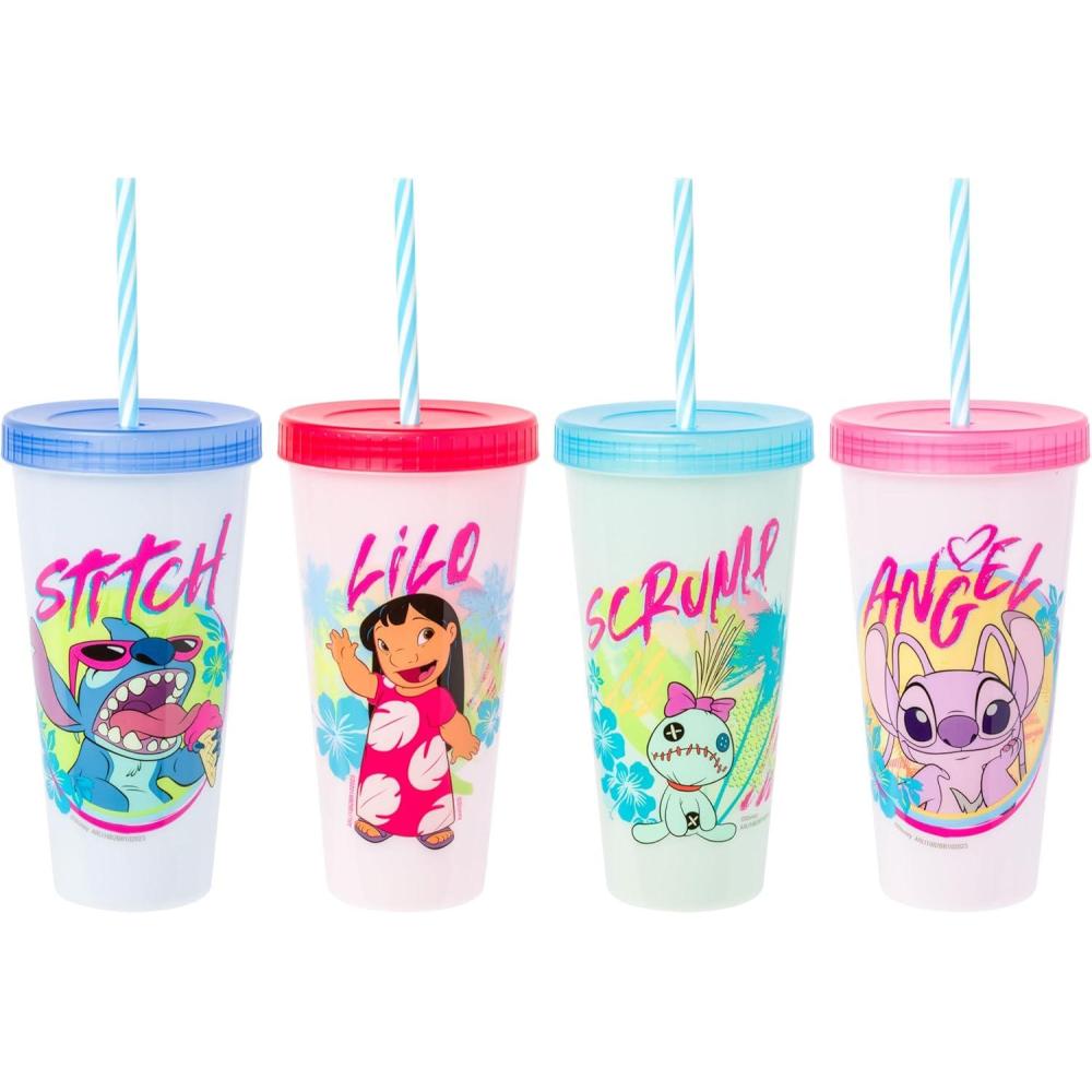 imageSilver Buffalo Disney Lilo and Stitch Angel Coconut Flowers 2 Pack Color Change Plastic Tumbler 24OunceLilo  Stitch  Scrump  and Angel