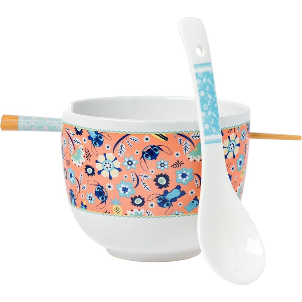 imageSilver Buffalo Disney Lilo and Stitch Hands Up Leaves and Flowers Ceramic Ramen Noodle Rice Bowl with Chopsticks and Spoon Microwave Safe 20 OuncesLilo and Stitch Flower and Leaves Pattern Spoon