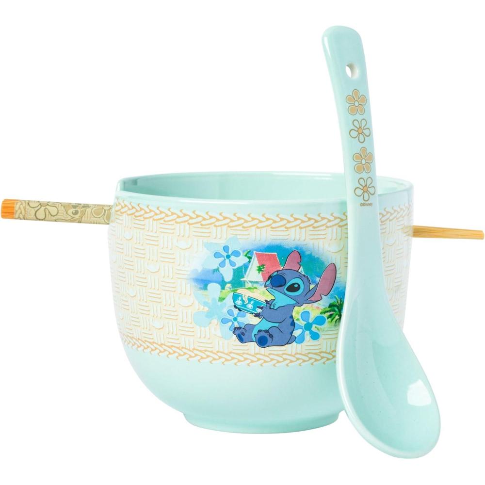 imageSilver Buffalo Disney Lilo and Stitch Hands Up Leaves and Flowers Ceramic Ramen Noodle Rice Bowl with Chopsticks and Spoon Microwave Safe 20 OuncesLilo and Stitch Slurping Noodles Spoon