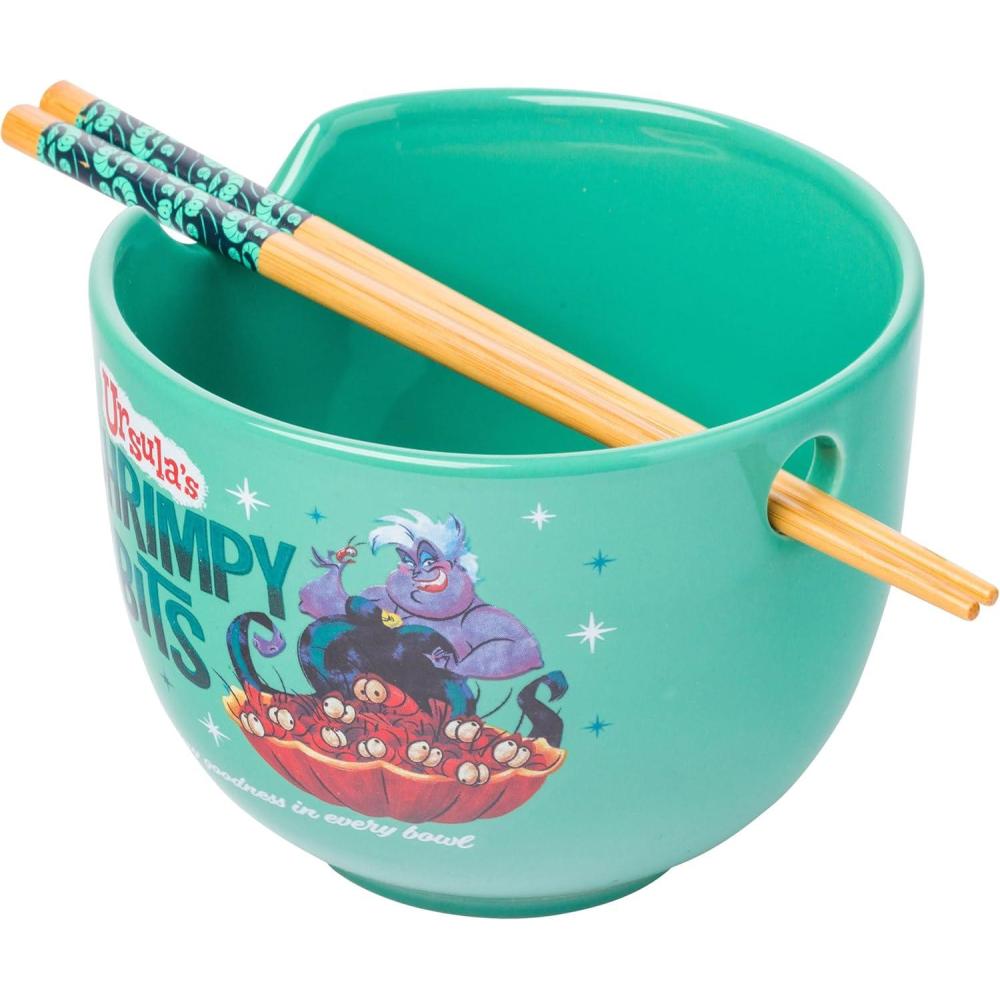 imageSilver Buffalo Disney Lilo and Stitch Hands Up Leaves and Flowers Ceramic Ramen Noodle Rice Bowl with Chopsticks and Spoon Microwave Safe 20 OuncesLittle Mermaid Ursulas Shrimpy Bits