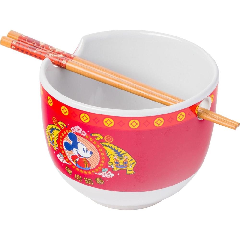 imageSilver Buffalo Disney Lilo and Stitch Hands Up Leaves and Flowers Ceramic Ramen Noodle Rice Bowl with Chopsticks and Spoon Microwave Safe 20 OuncesMickey Mouse Lunar Year Tiger