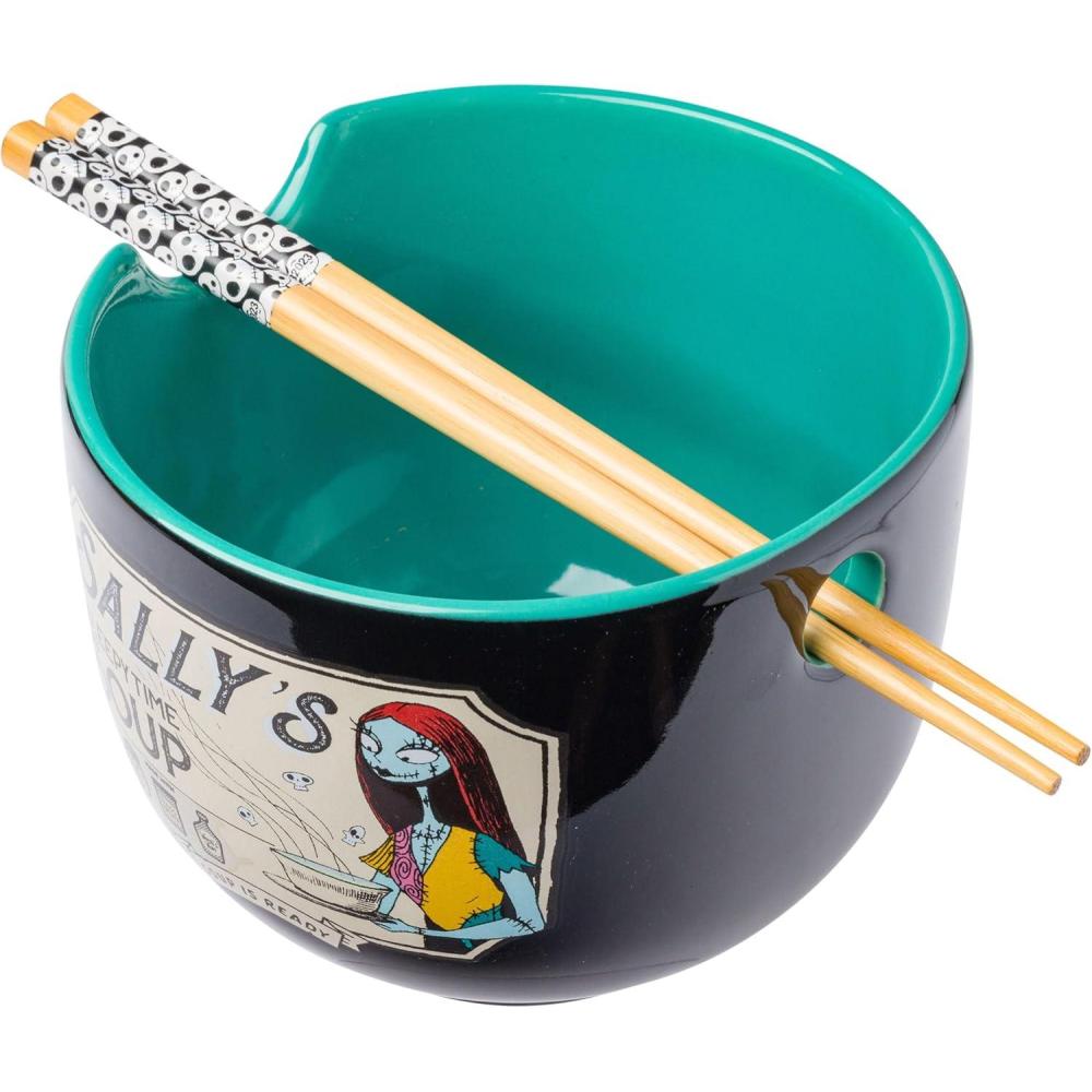 imageSilver Buffalo Disney Lilo and Stitch Hands Up Leaves and Flowers Ceramic Ramen Noodle Rice Bowl with Chopsticks and Spoon Microwave Safe 20 OuncesNightmare Before Christmas Sally