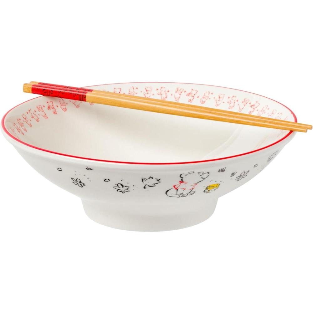 imageSilver Buffalo Disney Lilo and Stitch Hands Up Leaves and Flowers Ceramic Ramen Noodle Rice Bowl with Chopsticks and Spoon Microwave Safe 20 OuncesWinnie the Pooh Watercolor Big