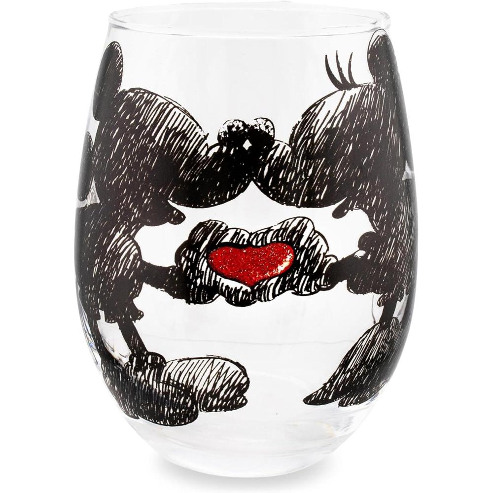 imageSilver Buffalo Disney Mickey and Minnie Classic Heart Glitter Stemless Wine Glass 20 OuncesMickey and Minnie