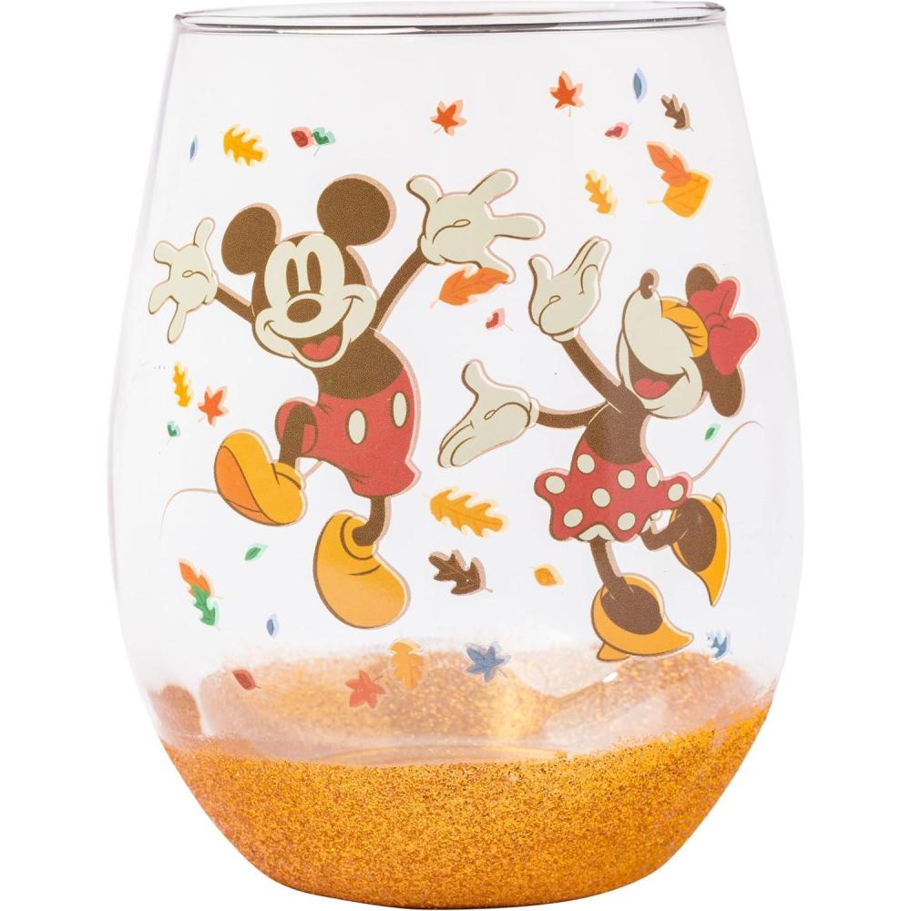 imageSilver Buffalo Disney Mickey and Minnie Classic Heart Glitter Stemless Wine Glass 20 OuncesMickey and Minnie Fall Leaves