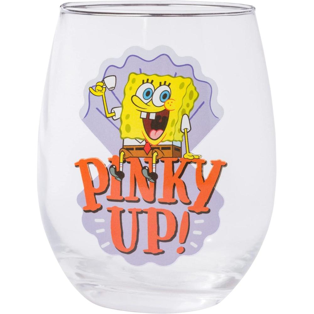 imageSilver Buffalo Disney Mickey and Minnie Classic Heart Glitter Stemless Wine Glass 20 OuncesSpongeBob