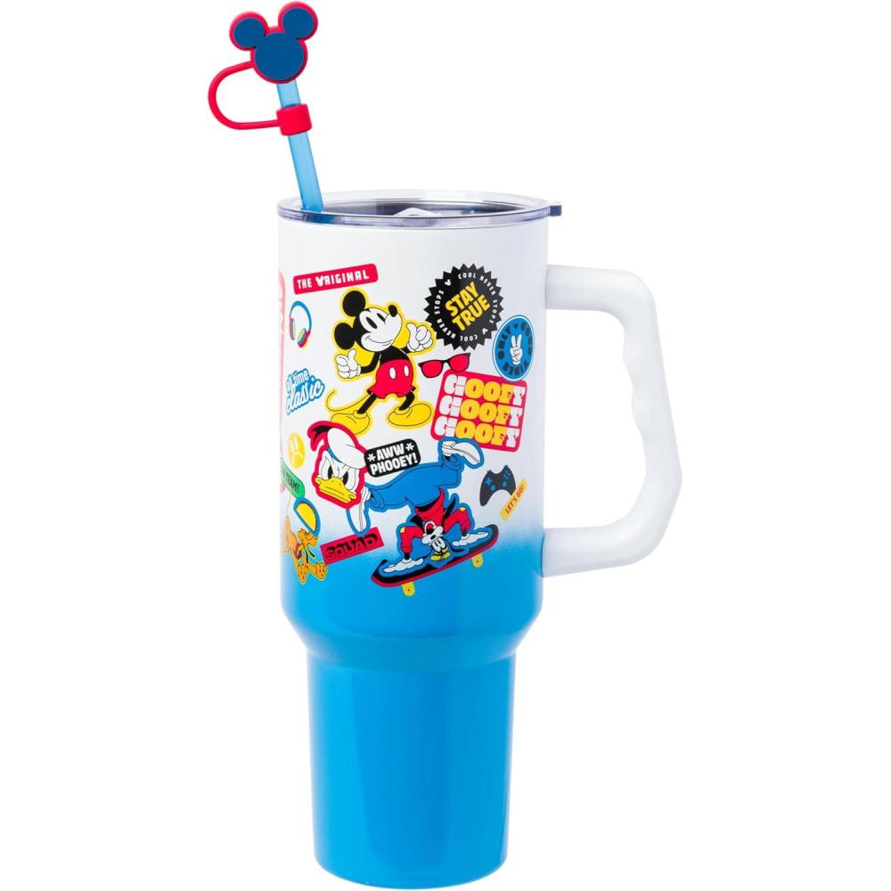 imageSilver Buffalo Disney Winnie the Pooh Dreamy Days Retro Art Stainless Steel Tumbler with Handle and Straw Fits in Standard Cup Holder 40 OuncesMickey and Friends