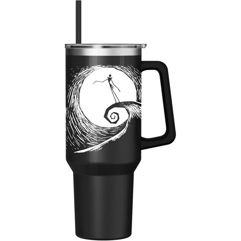 imageSilver Buffalo Disney Winnie the Pooh Dreamy Days Retro Art Stainless Steel Tumbler with Handle and Straw Fits in Standard Cup Holder 40 OuncesNightmare Before Christmas Hill and Moon Drawing