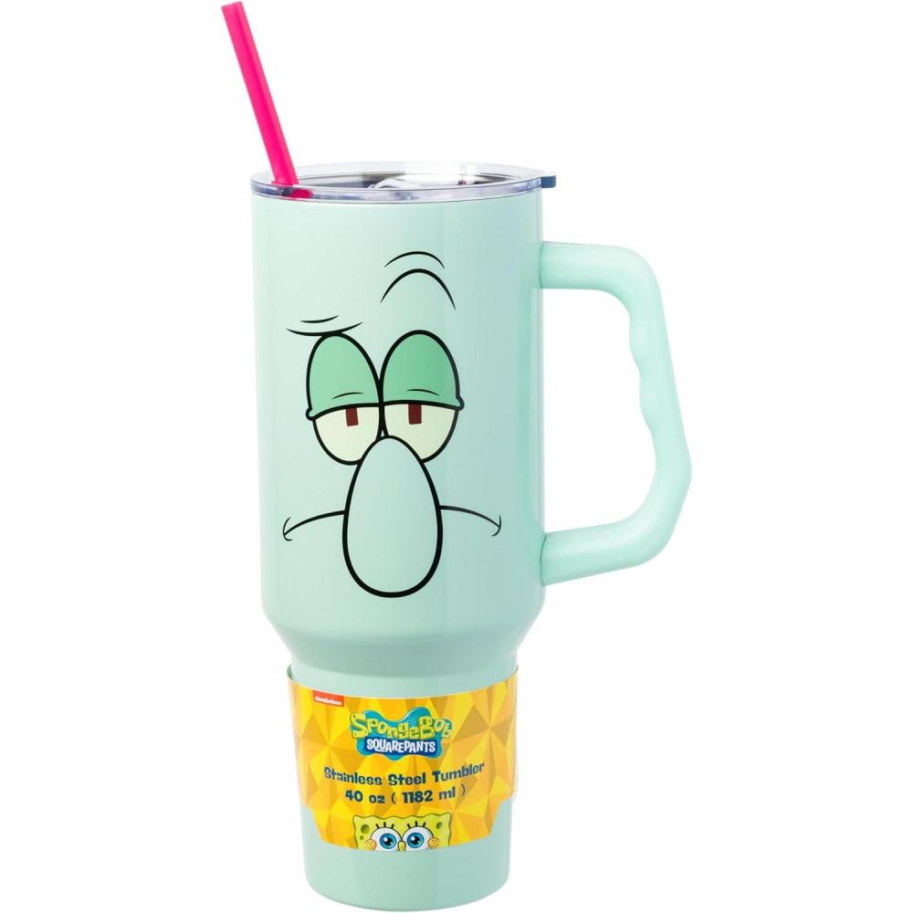 imageSilver Buffalo Disney Winnie the Pooh Dreamy Days Retro Art Stainless Steel Tumbler with Handle and Straw Fits in Standard Cup Holder 40 OuncesSquidward