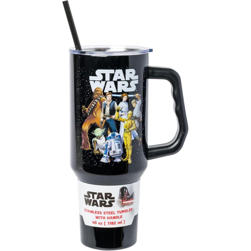 imageSilver Buffalo Disney Winnie the Pooh Dreamy Days Retro Art Stainless Steel Tumbler with Handle and Straw Fits in Standard Cup Holder 40 OuncesStar Wars Original Trilogy
