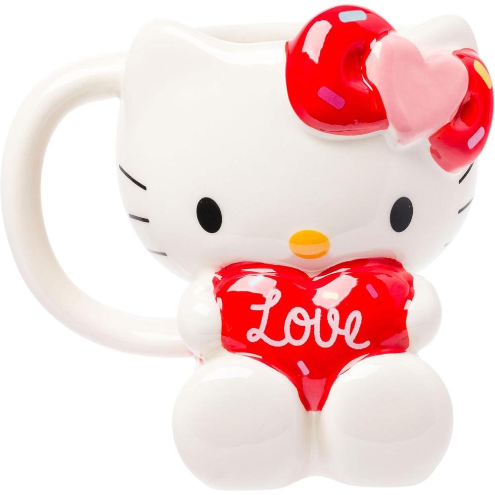 imageSilver Buffalo Sanrio Hello Kitty Pink Bow Ceramic 3D Sculpted Mug 20 OuncesHello Kitty Holding Love Heart