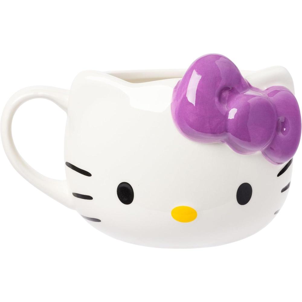 imageSilver Buffalo Sanrio Hello Kitty Pink Bow Ceramic 3D Sculpted Mug 20 OuncesHello Kitty Purple Bow
