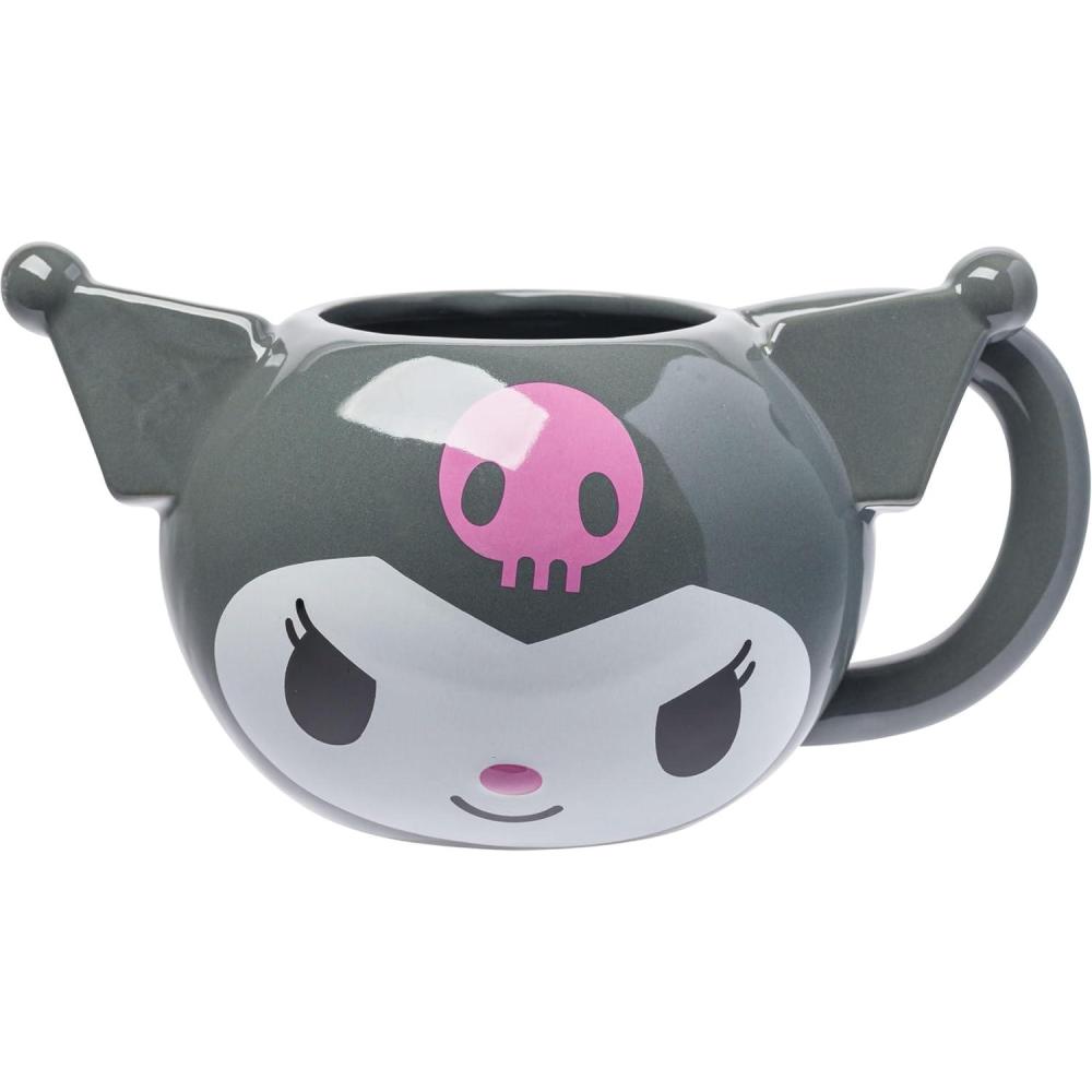 imageSilver Buffalo Sanrio Hello Kitty Pink Bow Ceramic 3D Sculpted Mug 20 OuncesKuromi