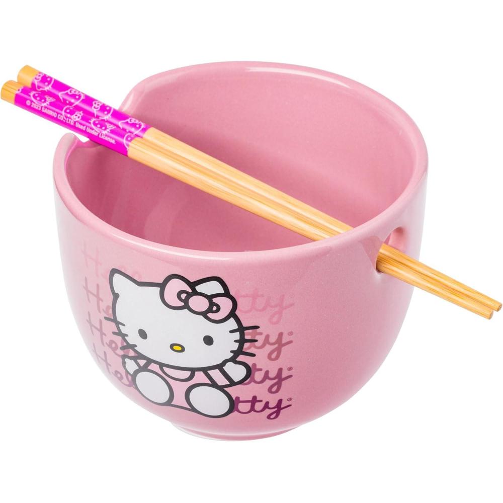 imageSilver Buffalo Sanrio Hello Kitty Strawberry Milk Japanese Character Ceramic Ramen Noodle Rice Bowl with Chopsticks Microwave Safe Pink 20 OuncesHello Kitty Waving
