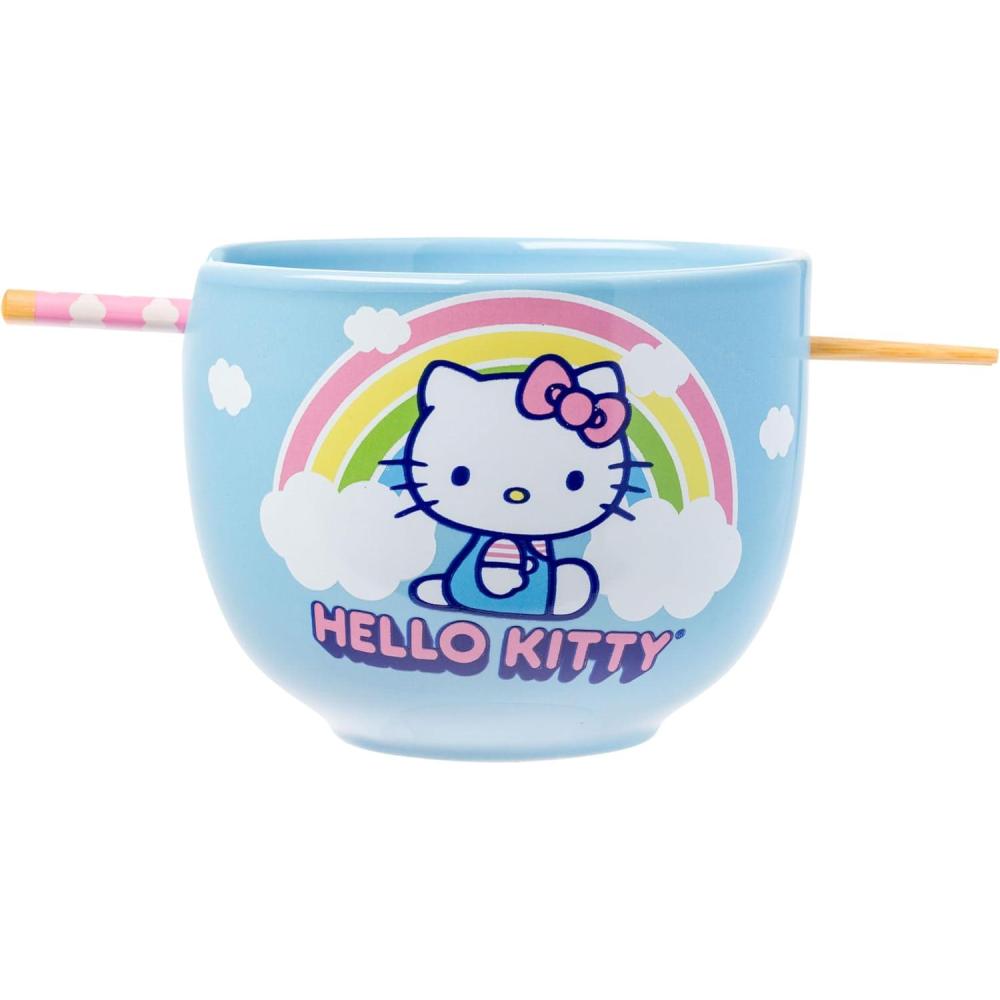 imageSilver Buffalo Sanrio Hello Kitty Strawberry Milk Japanese Character Ceramic Ramen Noodle Rice Bowl with Chopsticks Microwave Safe Pink 20 OuncesHello Kitty Rainbow and Clouds