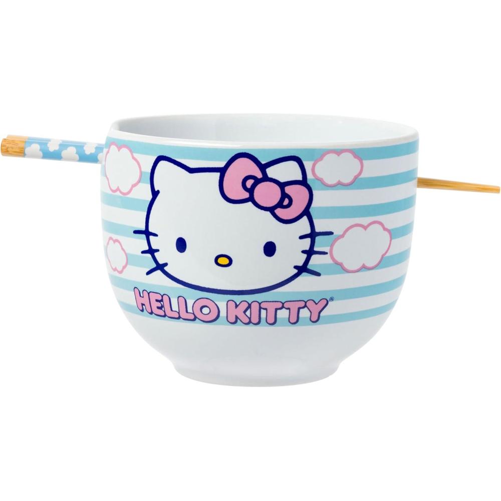 imageSilver Buffalo Sanrio Hello Kitty Strawberry Milk Japanese Character Ceramic Ramen Noodle Rice Bowl with Chopsticks Microwave Safe Pink 20 OuncesHello Kitty Blue and Pink Skies