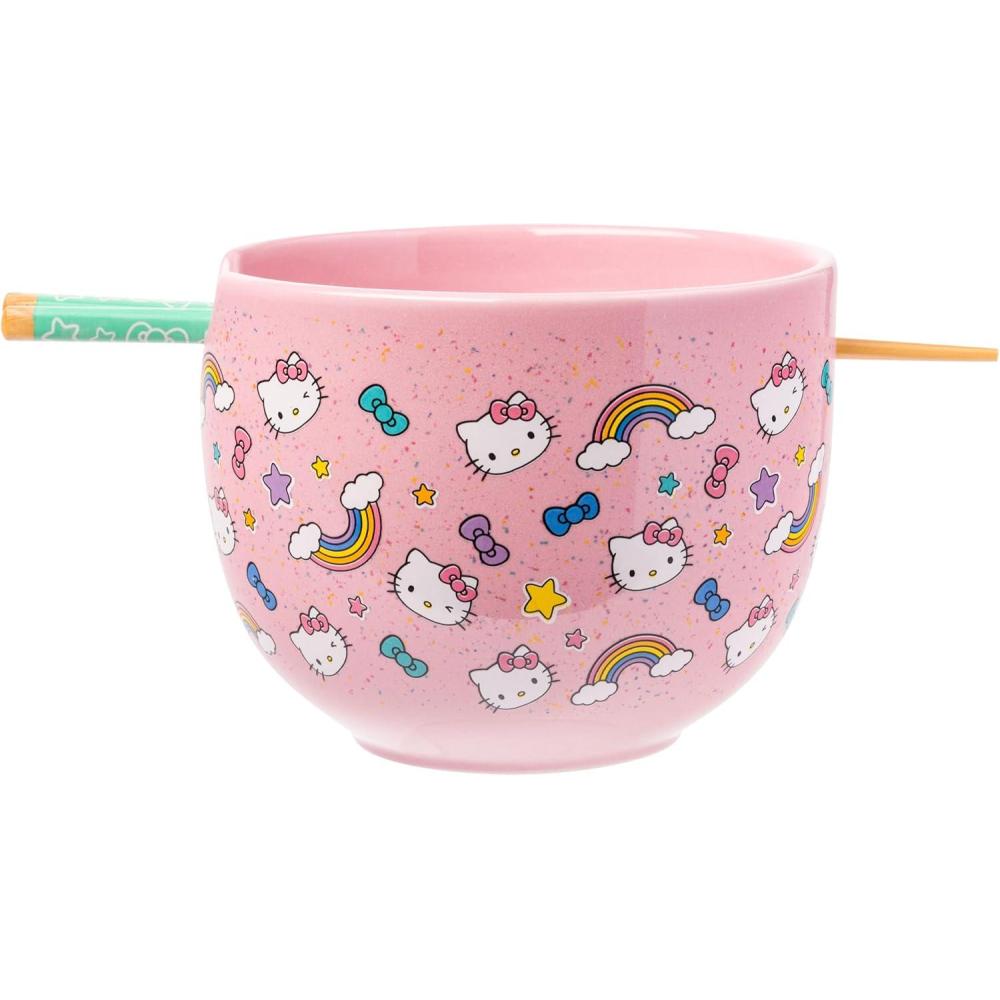 imageSilver Buffalo Sanrio Hello Kitty Strawberry Milk Japanese Character Ceramic Ramen Noodle Rice Bowl with Chopsticks Microwave Safe Pink 20 OuncesHello Kitty Bows Stars Rainbows