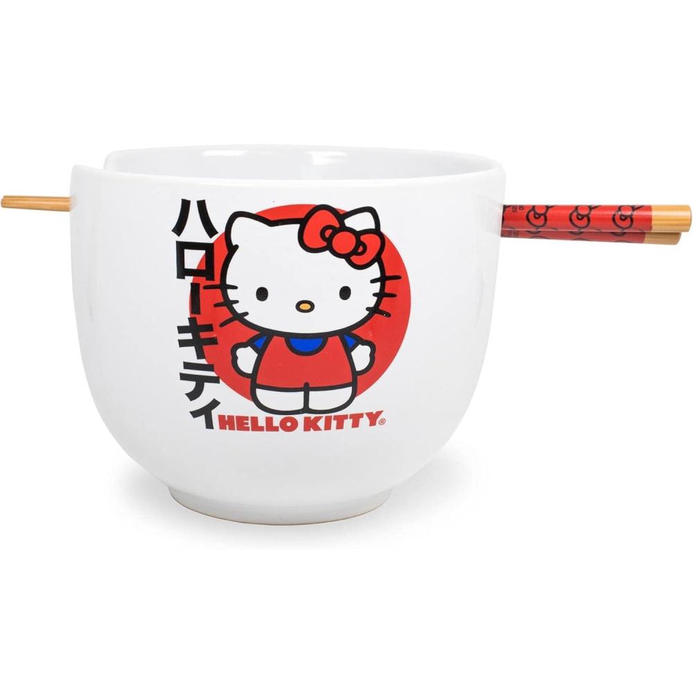 imageSilver Buffalo Sanrio Hello Kitty Strawberry Milk Japanese Character Ceramic Ramen Noodle Rice Bowl with Chopsticks Microwave Safe Pink 20 OuncesHello Kitty Japanese Logo