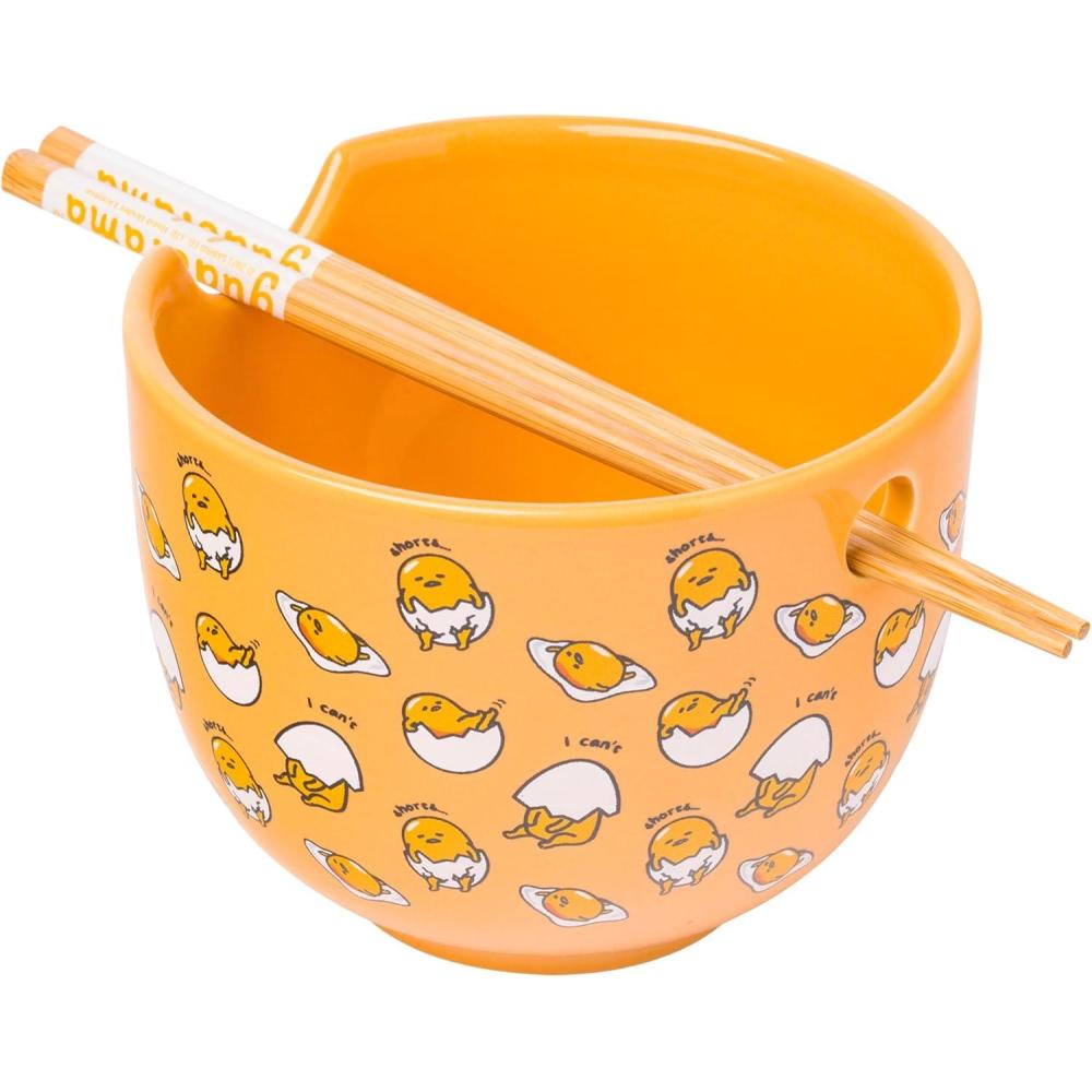 imageSilver Buffalo Sanrio Hello Kitty and Friends Kuromi Ceramic Ramen Noodle Rice Bowl with Chopsticks Microwave Safe 20 OuncesGudetama I Cant