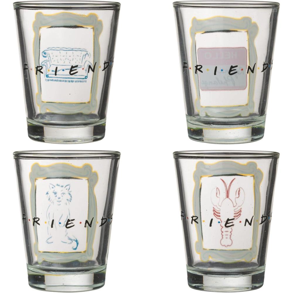 imageSilver Buffalo SpongeBob SquarePants Featuring Gary Poses Floral Krabby Patty 4 Pack Mini Glass Set 15 OuncesFriends Iconic Icons in Yellow Frame