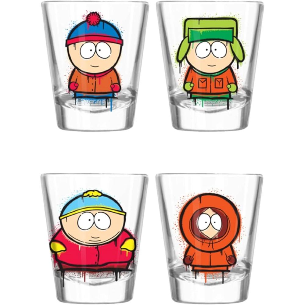 imageSilver Buffalo SpongeBob SquarePants Featuring Gary Poses Floral Krabby Patty 4 Pack Mini Glass Set 15 OuncesSouth Park