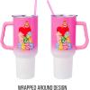 Silver Buffalo Care Bears Grumpy Bear Like I Care Stainless Steel Tumbler with Handle and Straw, Fits in Standard Cup Holder, 40 Ounces(Care Bears Watercolor)