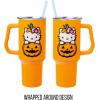 Silver Buffalo Care Bears Grumpy Bear Like I Care Stainless Steel Tumbler with Handle and Straw, Fits in Standard Cup Holder, 40 Ounces(Hello Kitty Jack-O-Lantern)