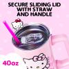 Silver Buffalo Care Bears Grumpy Bear Like I Care Stainless Steel Tumbler with Handle and Straw, Fits in Standard Cup Holder, 40 Ounces(Hello Kitty Waving)