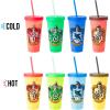 Silver Buffalo Disney Lilo and Stitch Angel Coconut Flowers 2 Pack Color Change Plastic Tumbler, 24-Ounce(Harry Potter House Crests)