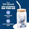 Silver Buffalo Disney Lilo and Stitch Sitting Glass Jar Tumbler with Bamboo Lid and Glass Straw, 16 Ounces