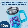 Silver Buffalo Disney Winnie the Pooh “Dreamy Days” Retro Art Stainless Steel Tumbler with Handle and Straw, Fits in Standard Cup Holder, 40 Ounces(Kawaii Stitch Sitting)
