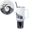 Silver Buffalo Disney Winnie the Pooh “Dreamy Days” Retro Art Stainless Steel Tumbler with Handle and Straw, Fits in Standard Cup Holder, 40 Ounces(Nightmare Before Christmas Hill and Moon Scene)