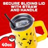 Silver Buffalo Disney Winnie the Pooh “Dreamy Days” Retro Art Stainless Steel Tumbler with Handle and Straw, Fits in Standard Cup Holder, 40 Ounces(Pikachu Lightning Bolts Badge Pokemon)
