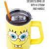 Silver Buffalo Disney Winnie the Pooh “Dreamy Days” Retro Art Stainless Steel Tumbler with Handle and Straw, Fits in Standard Cup Holder, 40 Ounces(Spongebob Squarepants Smiling)