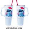 Silver Buffalo Disney Winnie the Pooh “Dreamy Days” Retro Art Stainless Steel Tumbler with Handle and Straw, Fits in Standard Cup Holder, 40 Ounces(Stitch Wearing Santa Hat)