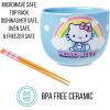 Silver Buffalo Sanrio Hello Kitty Strawberry Milk Japanese Character Ceramic Ramen Noodle Rice Bowl with Chopsticks, Microwave Safe, Pink, 20 Ounces(Hello Kitty Rainbow and Clouds)