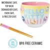 Silver Buffalo Sanrio Hello Kitty Strawberry Milk Japanese Character Ceramic Ramen Noodle Rice Bowl with Chopsticks, Microwave Safe, Pink, 20 Ounces(Hello Kitty Pastel Colored)