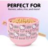 Silver Buffalo Sanrio Hello Kitty Strawberry Milk Japanese Character Ceramic Ramen Noodle Rice Bowl with Chopsticks, Microwave Safe, Pink, 20 Ounces(Hello Kitty Flowers Pattern)