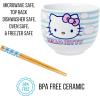 Silver Buffalo Sanrio Hello Kitty Strawberry Milk Japanese Character Ceramic Ramen Noodle Rice Bowl with Chopsticks, Microwave Safe, Pink, 20 Ounces(Hello Kitty Blue and Pink Skies)