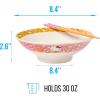 Silver Buffalo Sanrio Hello Kitty Strawberry Milk Japanese Character Ceramic Ramen Noodle Rice Bowl with Chopsticks, Microwave Safe, Pink, 20 Ounces(Hello Kitty Waves and Flowers (Big))