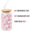 Silver Buffalo Sanrio Hello Kitty Strawberry Milk Pink Glass Jar Tumbler with Bamboo Lid and Glass Straw, 16 Ounces