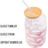Silver Buffalo Sanrio Hello Kitty Strawberry Milk Pink Glass Jar Tumbler with Bamboo Lid and Glass Straw, 16 Ounces