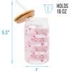 Silver Buffalo Sanrio Hello Kitty Strawberry Milk Pink Glass Jar Tumbler with Bamboo Lid and Glass Straw, 16 Ounces