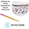 Silver Buffalo Sanrio Hello Kitty and Friends Kuromi Ceramic Ramen Noodle Rice Bowl with Chopsticks, Microwave Safe, 20 Ounces(Kuromi Chocolate and Cherry)